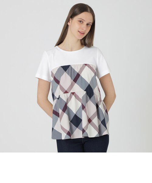 ブルーレーベルクレストブリッジ チェックコンビ Tシャツ カットソー 新品 L クレストブリッジチェックティアードコンビTシャツ｜ブルーレーベル