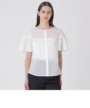 クレストブリッジチェックシアーボイルフリルスリーブブラウス