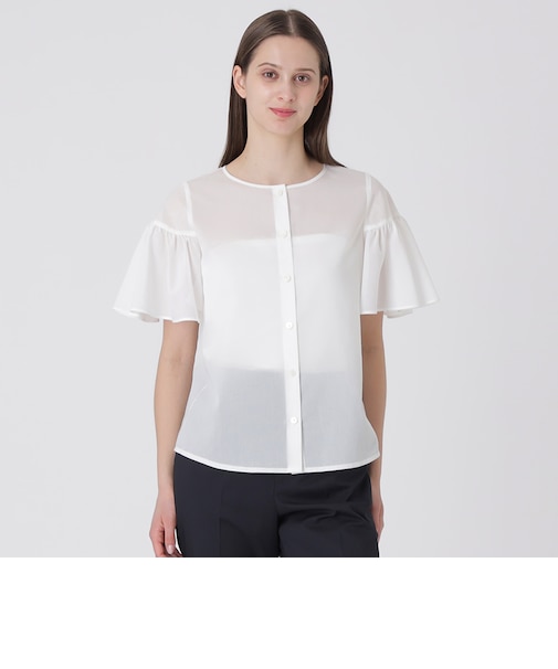 クレストブリッジチェックシアーボイルフリルスリーブブラウス