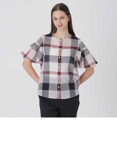 クレストブリッジチェックシアーボイルフリルスリーブブラウス