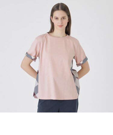 プレーティング天竺サイドチェックTシャツ