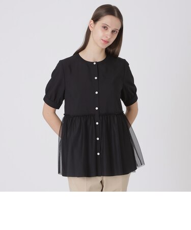 コットンライクナチュラルローンペプラムブラウス