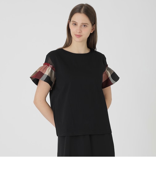 【接触冷感】プレーティング天竺チェックスリーブTシャツ