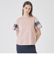 【接触冷感】プレーティング天竺チェックスリーブTシャツ