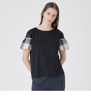 【接触冷感】プレーティング天竺チェックスリーブTシャツ