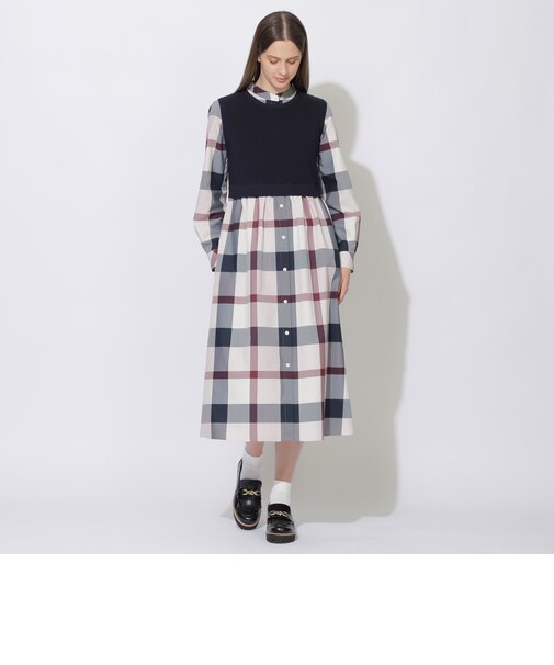 【WEB限定】クレストブリッジチェックニットコンビドレス