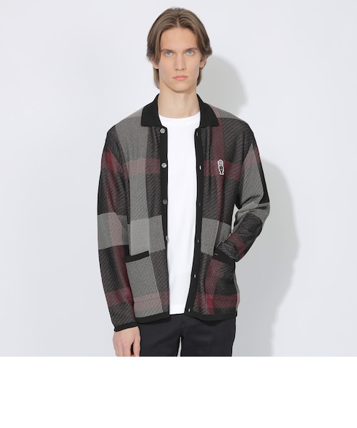 WEB限定】クレストブリッジチェックメッシュニットカーディガン