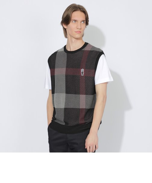 【WEB限定】クレストブリッジチェックメッシュニットベスト