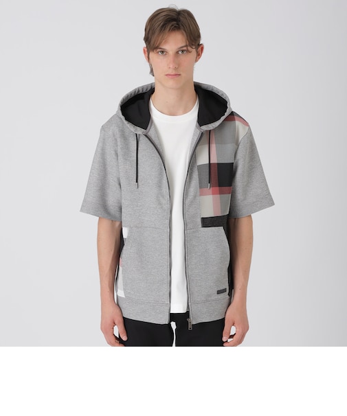 カラミチェックパッチワークフーディー