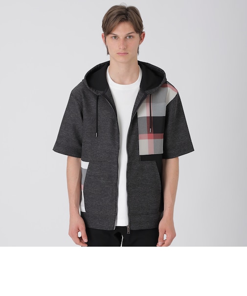 カラミチェックパッチワークフーディー