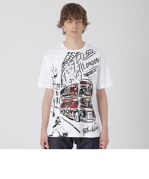 【ホワイト】パネルストライプ Tシャツ WEB・一部店舗限定】パネルロンドンバスTシャツ｜ブルーレーベル