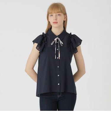 フリルスリーブシアーブラウス