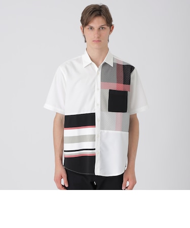 パネルチェックハイブリッドハーフスリーブシャツ