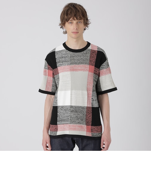 テクスチャーミックスクレストブリッジチェックニットTシャツ
