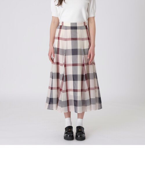 t0272／美品⭐︎クレストブリッジ チェック ソフティーボイル　フレアスカート クレストブリッジチェックシアーボイルフレアスカート｜ブルーレーベル