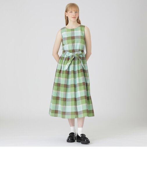 【一部店舗限定】クレストブリッジチェックコットンリネンマキシドレス
