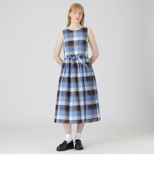 【一部店舗限定】クレストブリッジチェックコットンリネンマキシドレス