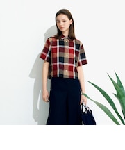 【吸水速乾】【防シワ】クレストブリッジチェックカラミクロスブラウス