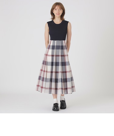 クレストブリッジチェックシアーボイルニットコンビドレス