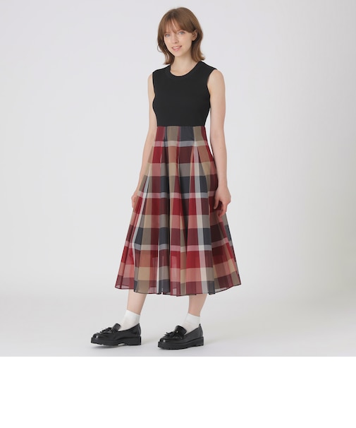 クレストブリッジチェックシアーボイルニットコンビドレス