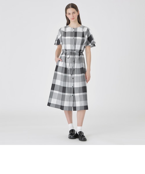 【クレストブリッジ】チェッククロッシングツイルサックドレス　ワンピース　38 一部店舗限定】クレストブリッジチェックライトクロッシングツイル