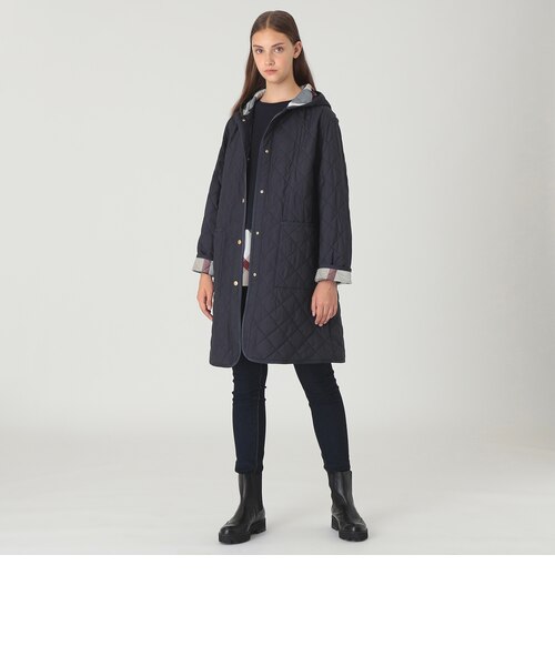 一部店舗限定】クレストブリッジチェックキルティングコート｜ブルー