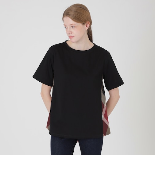 プレーティングシルケット天竺サイドチェックTシャツ