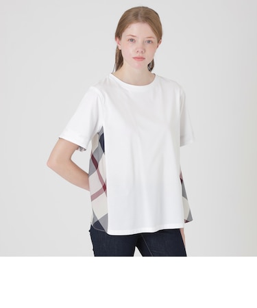 プレーティングシルケット天竺サイドチェックTシャツ