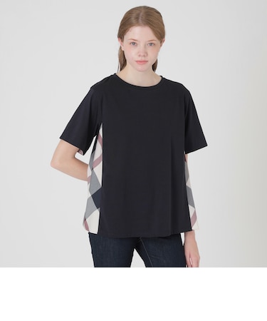 プレーティングシルケット天竺サイドチェックTシャツ
