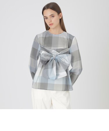 クレストブリッジチェックシアーボイルリボンブラウス