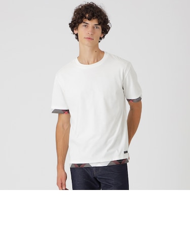チェックレイヤードマーセライズスラブTシャツ