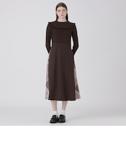 パーシャルチェックニットコンビドレス