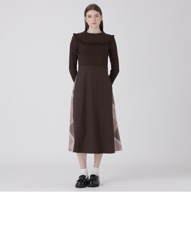 パーシャルチェックニットコンビドレス