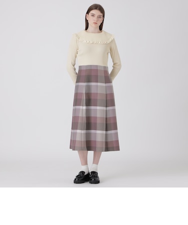 クレストブリッジチェックニットコンビドレス