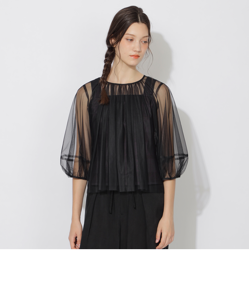 【ハンドウォッシャブル】チュールコンビトップス