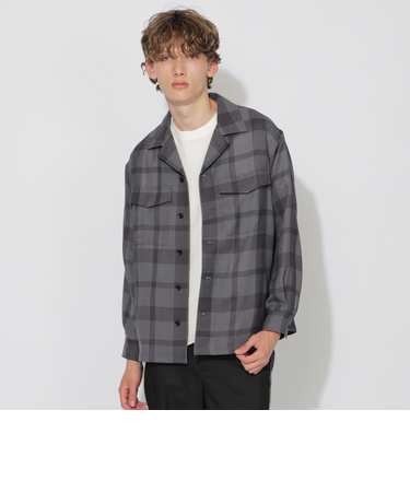 ウールブレンドツイルチェックライトシャツブルゾン