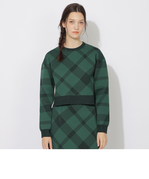 クレストブリッジチェックスポンディングニットプルオーバー