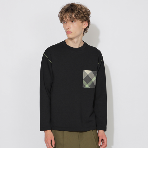 チェックポケットダンボールニットカットソー