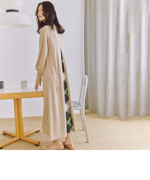 バックチェック切替タートルニットワンピース