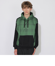 【WEB限定カラー有り】ケーブルニットコンビクレストブリッジチェックフーディー