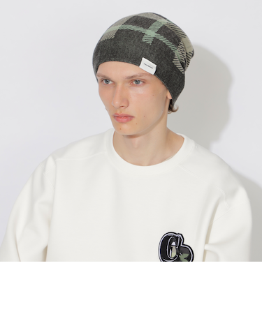パーシャルクレストブリッジチェックニットキャップ