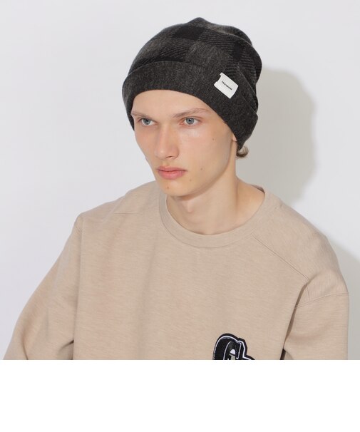 パーシャルクレストブリッジチェックニットキャップ