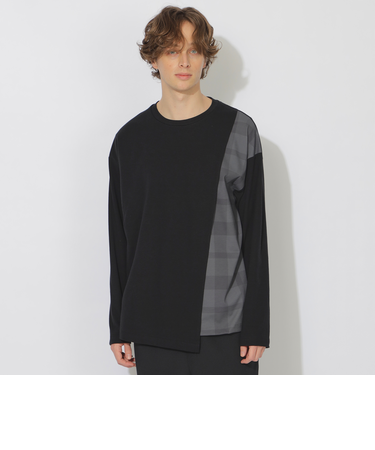 アシンメトリーレイヤーチェックニットソー