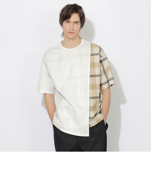 【一部WEB限定カラー】アシンメトリーチェックレイヤーTシャツ