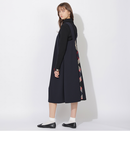 CBクレストブリッジ バックチェック切替ワンピース　ネイビー　Mサイズ　半袖 楽天市場】クレストブリッジチェックサイド切り替えワンピース