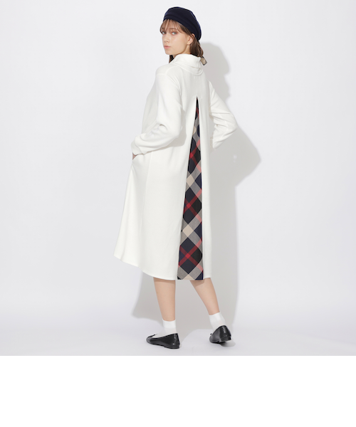 プリスティン 切り替えバックシャツタートルワンピース ナチュラル Meシリーズ】バックチェック切替タートルワンピース｜シービー
