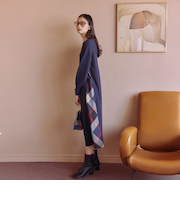 サイドチェック切替ニットワンピース