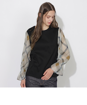 シアースリーブチェックトップス