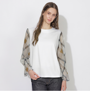 シアースリーブチェックトップス