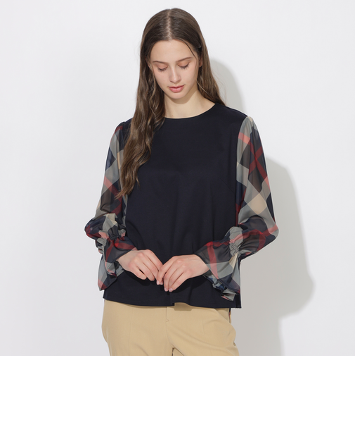 シアースリーブチェックトップス